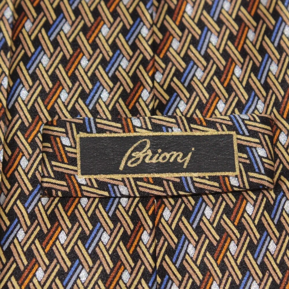 Brioni NWOT Neck Tie in Yellow / Orange / Blue Geometric Print 100% Silk